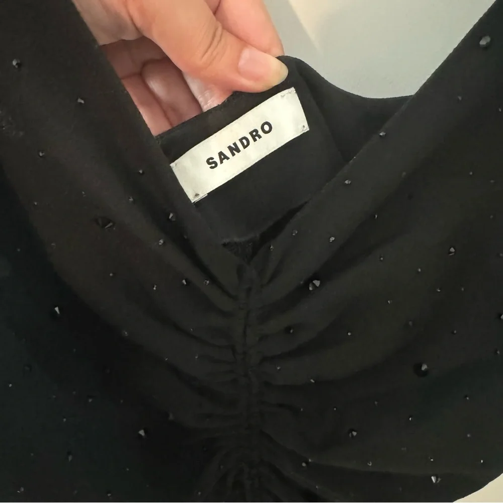 Sandro Praline Ruched Rhinestone dress in black - Picture 5 of 9